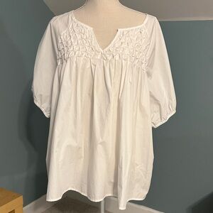 She + Sky White Smocked Yoke Peasant Tunic